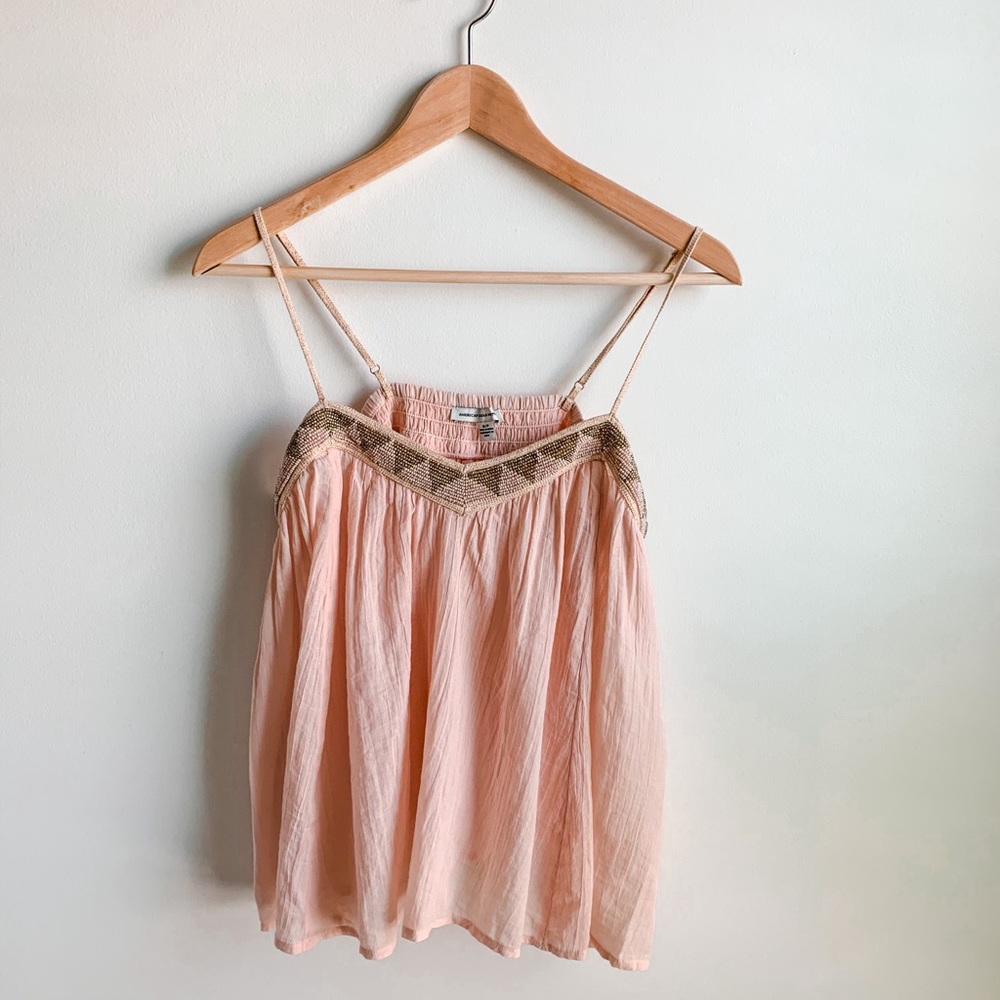 American Eagle Flowy Beaded Blush Tank Top